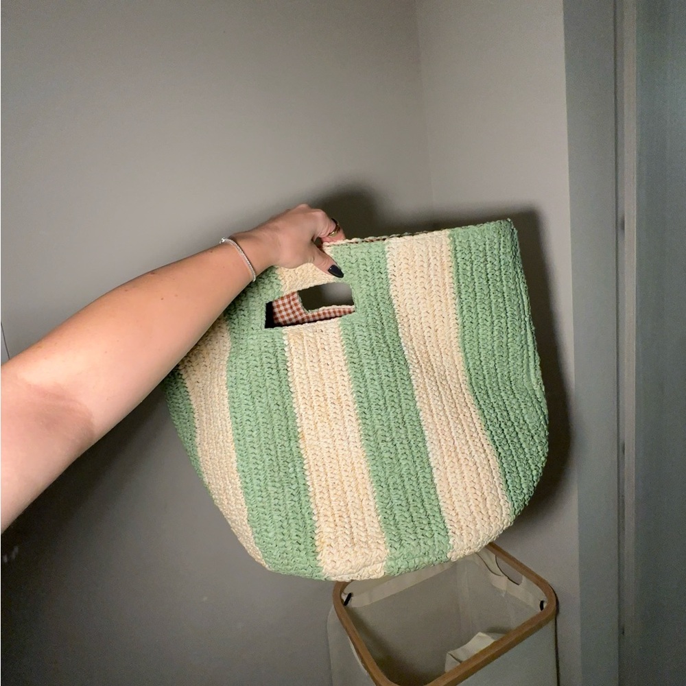 Anthropologie Mint and Cream Tote Bag